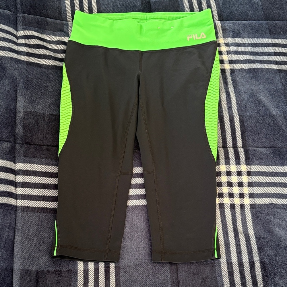 Fila Neon Green and Black Women’s Workout Leggings (short capris)